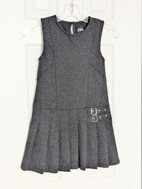 ZARA Girls (Size 8) Jumper/Pinafore/Tunic Dress w/Pleated Skirt & Buckle Accents